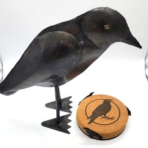 VINTAGE metal Raven and coaster set